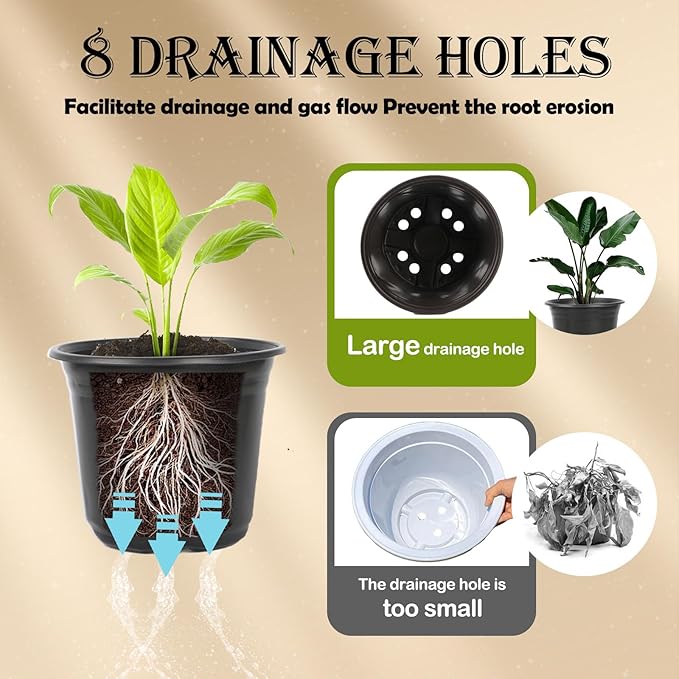 100 Packs 4 5 6 Inch Nursery Pots, Plastic Nursery Pots for Plants with Drainage Holes, Seed Starting Garden Pots of Flower Plant Container for Succulents, Transplanting (100, 4 Inch)