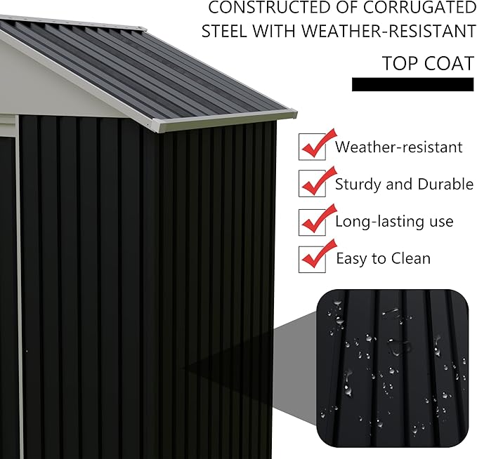 6'x4' Outdoor Storage Shed with External Rack AMD Shelves, Heavy Duty Metal 2-in-1 Garden Tool Buliding Shed with 1.3'x3.7' Open Side Storage Area for Bike, Lawn, Patio, Backyard