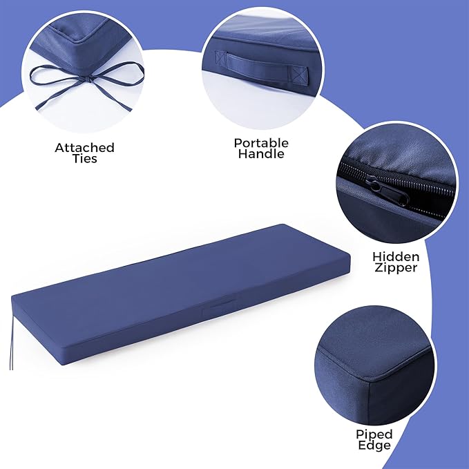 IPYNBAP Outdoor Bench Cushions for Outdoor Furniture, 59x18x3 Inch, Waterproof Bench Pillow, Fade Resistant Long Bench Seat Pads for Garden, Indoor, Porch Swing, Navy Blue