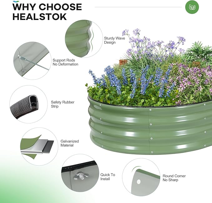 Galvanized Raised Garden Beds Outdoor, 6x3x1ft Oval Metal Raised Beds for Gardening, Rust-Resistant Garden Planter Box for Planting Vegetables, Flowers, Fruits in Lawn(Olive Green, 2 Packs)