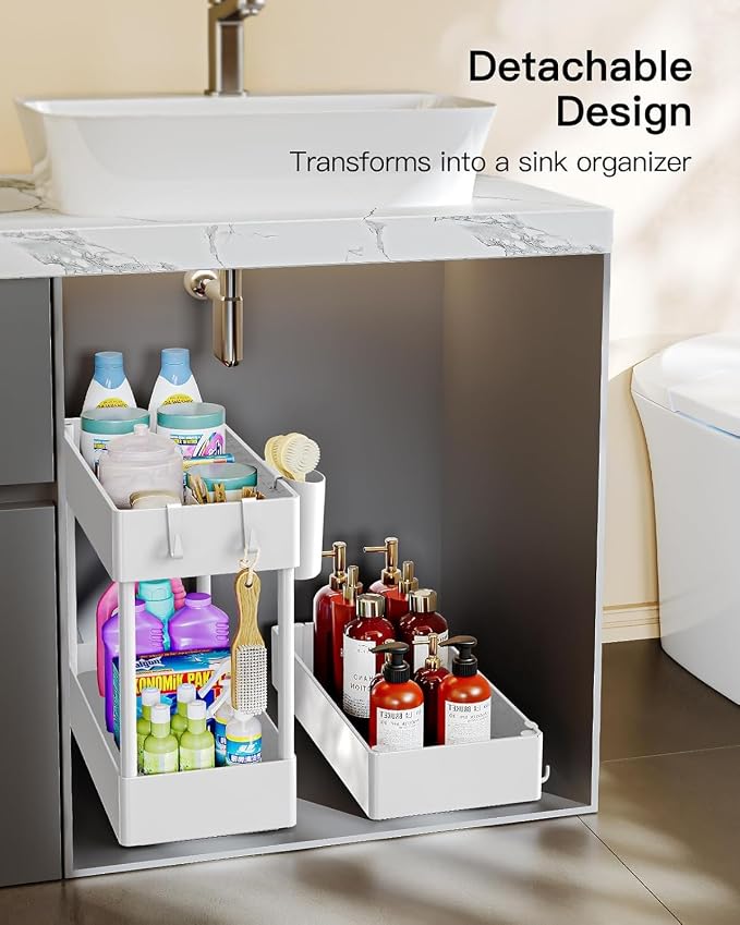 Pipishell 3 Tier Slim Storage Cart with Wheels, Bathroom Cart, White