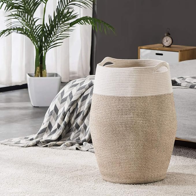 YOUDENOVA 105L Cotton Rope Laundry Hamper, Collapsible Woven Basket