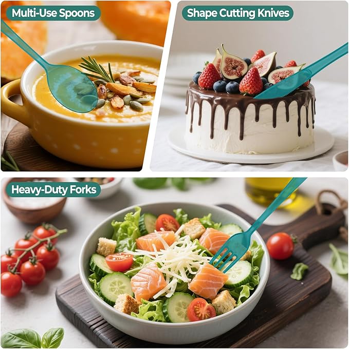 75 PCS Plastic Silverware Disposable Silverware Heavy Duty Utensil Sets 25 Of Each Forks Knives & Spoons Disposable Cutlery Set For Easter,Birthday,Baby Shower,Garden Party,Wedding(75,Green)