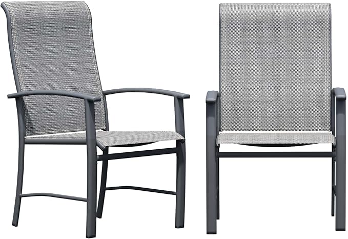 Patio Chairs Set of 2, Outdoor Chairs for Patio with High Back, Metal Outdoor Dining Chair with Armrest for Lawn Deck Garden Balcony Porch Backyard, Grey