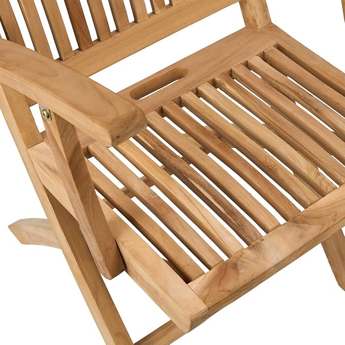 TeakCraft Teak Folding Arm Chair with Cushion - Single Arm Chair- Fully Assembled - Solid Wooden Outdoor, Indoor- Wood Dining Room, Kitchen, Patio, Bistro Chairs, The Era