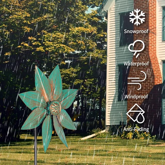 DREAMYSOUL Pinwheels for Yard and Garden, 38 Inches Metal Kinetic Wind Spinner for Outdoor Garden Patio Yard Decor