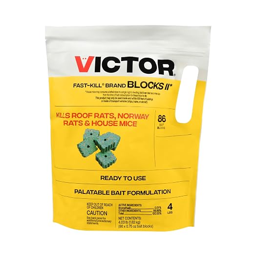 Victor Fast-Kill Bait Blocks II, 86-Count Rat and Mouse Poison Bait Blocks | Indoor and Outdoor Rodent Control, Eliminate Norway Rats, Roof Rats, & House Mice, Rodent Killer, 4lb Bag, M904B