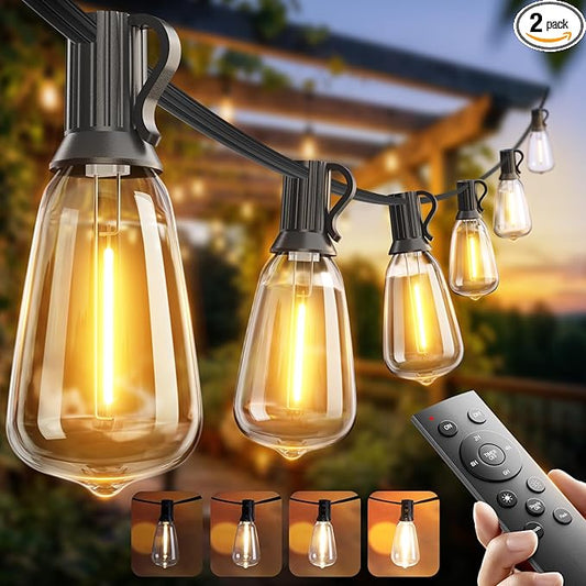 addlon 100FT LED Outdoor String Lights with Remote Waterproof Patio Lights with Shatterproof ST38 Replaceable Bulbs, Dimmable Outside Hanging Light Connectable for Porch, Backyard
