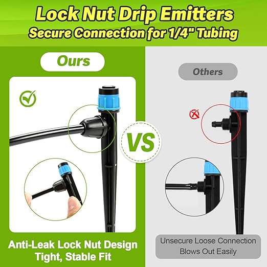 50pcs Drip Emitters with Stake for 1/4" Irrigation Tubing, Adjustable 360 Degree Water Flow Irrigation Vortex Sprayers & Stream Emitters On 5" Stake Garden Irrigation Dripper System