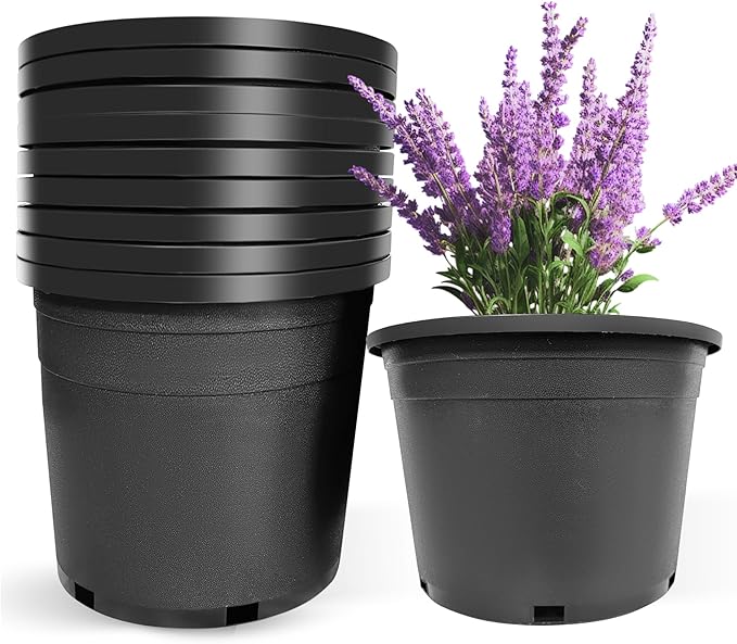 10Pcs 5 Gallon 12 inch Plant Nursery Pot Flower Seedling Injection Molded Container Plastic Garden Planter Pots with Drainage Holes Suitable for Vegetables Flowers Plants Black