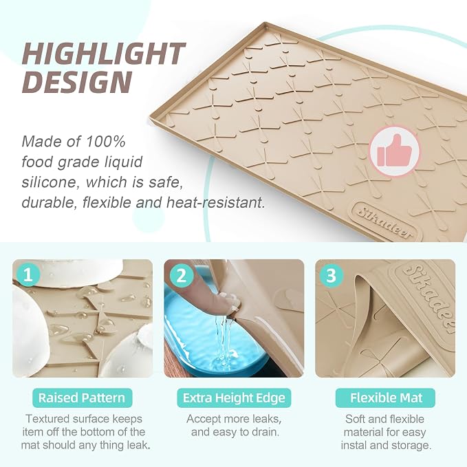 SIKADEER Waterproof Under Sink Mat 25" x 22" Silicone Mat Cabinet Protector | Heavy Duty Kitchen Cabinet Liner, Easy Press Drain, Home Essentials for Pet Feeding, Boots, Bathroom, Organizers & Storage
