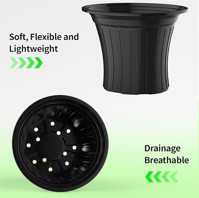 50 Pcs 2 Gallon Planter Nursery Pots, Seed Starting Pot Plastic Flower Seedling Pots with Drainage Holes Flexible Plant Container for Indoor Outdoor Garden Lawn Yard Plants Seedlings (50, 2 Gallon)