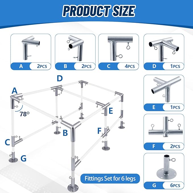 Frienda 6-Leg Lean-to Canopy Fittings for 1" EMT, 18 Pcs Lean to Carport Frame Connectors Kit DIY Project for Slant Roof Carport, Shed, Gazebo, Greenhouse, Shelter Deck, Pipes Not Included