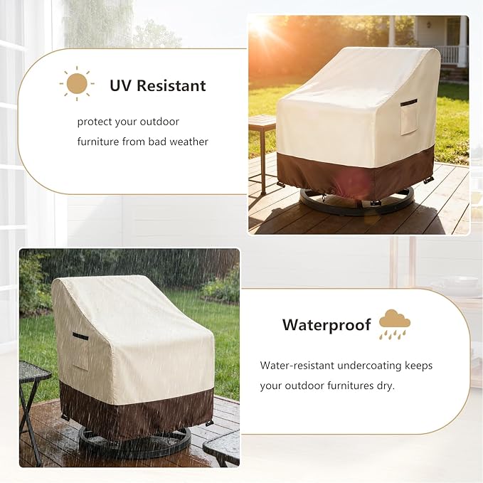 Patio Chair Covers 2 Pack, 35W x 37D x 38.5H inches, 600D Heavy Duty Waterproof Outdoor Furniture Cover, Patio Furniture Covers for Lawn/Garden Chiars, Beige & Brown