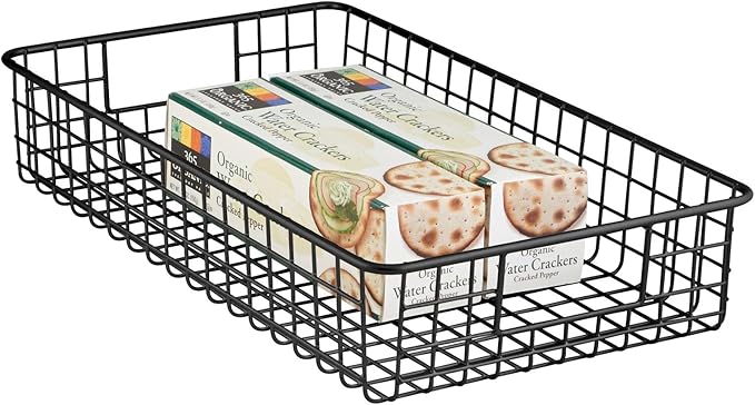 mDesign Wide Wire Storage Basket for Kitchen, Pantry, Cabinet - Pack of 2, Matte Black ?