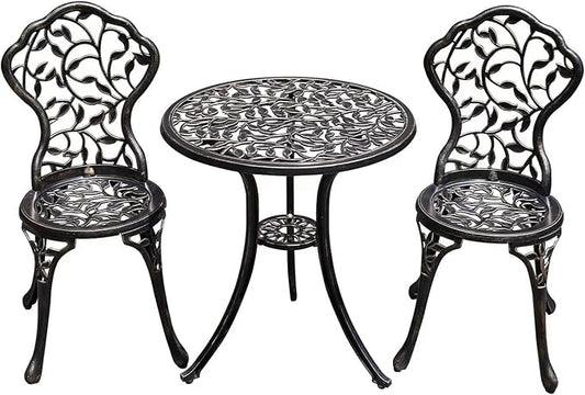 JARDIN DE CENTENNIAL Patio Bistro Set.Rust-Resistant Cast Aluminum Bistro Table Set with Umbrella Hole for Backyard (Leaf DESIGNCOPPER)