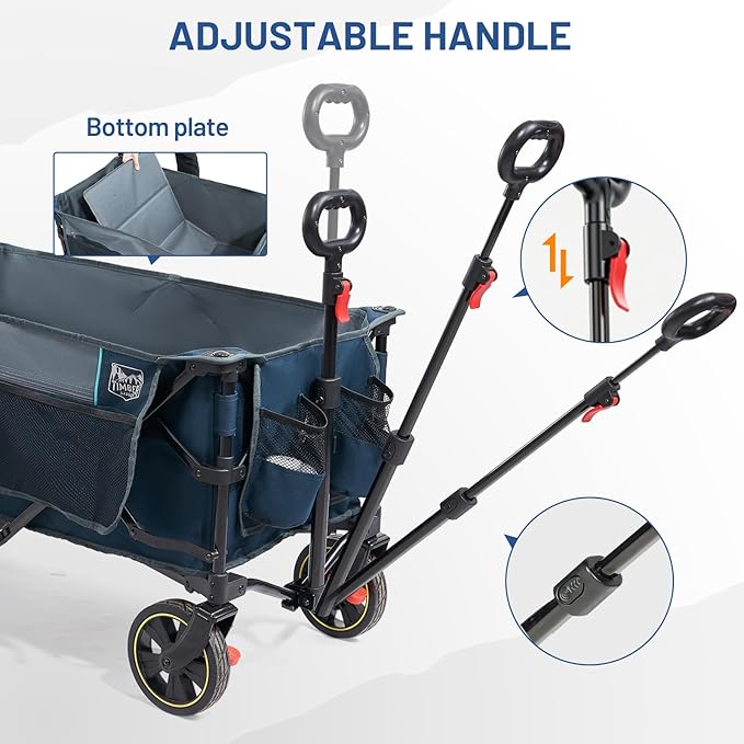 Timber Ridge Collapsible Wagon Cart with Brakes, 200L Large Capacity Compact Portable Easy to Carry Folding Wagon, Utility Grocery Cart for Camping, Gardening, Shopping