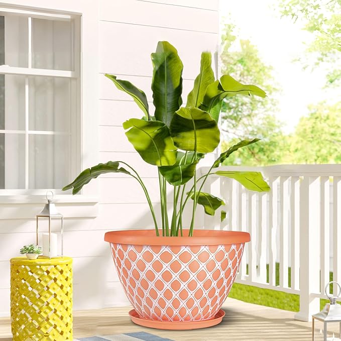 Nooulap 4 Pack 16 Inch Plant Pots, Heavy Duty Large Planters, Durable Plant Pot with Drainage, Indoor Outdoor Flower Pot for Herbs Flowers Trees
