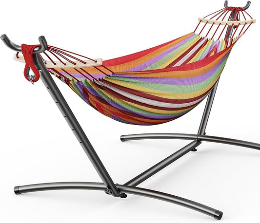 EveryFun Double Hammock with Heavy-Duty Steel Stand,Portable,Easy Assembly,600lbs Weight Capacity,Suit for Indoor,Yard,Camping,or Outdoor