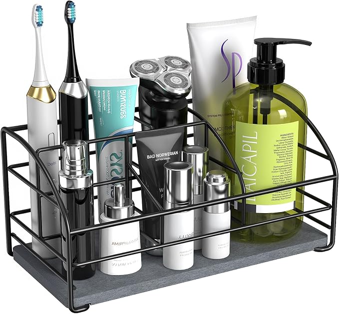 Luxspire 5 Slots Toothbrush Holders with Diatomaceous Earth Tray, Black