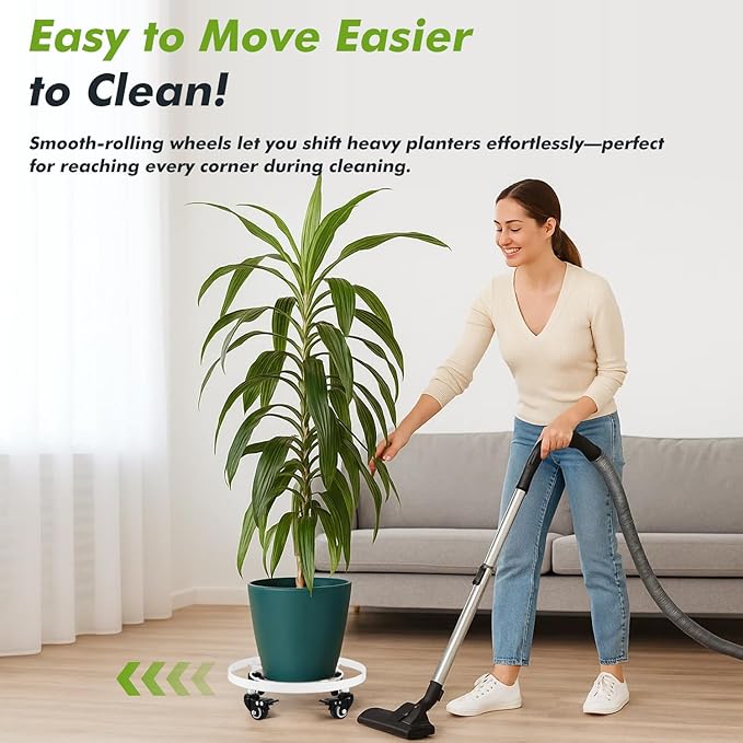 3 Packs Large Metal Plant Caddy 12.6 Inches Plant Dolly with Wheels Heavy-duty Rolling Wheeled Plant Stand with Casters for Indoor Outdoor Plant Dolly Mover Rollers Coasters White, Strong Load Capacity