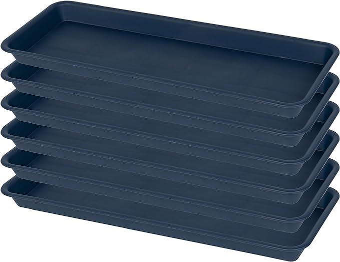 VUWEZ 6 Pack of Plastic Plant Tray Saucer Rectangular, Planter Trays Saucers for Indoors Outdoor, Plant Water Drip Tray for Flower Pot Planter, Windowsill Trays (6.5 X 13 Inch, Blue)