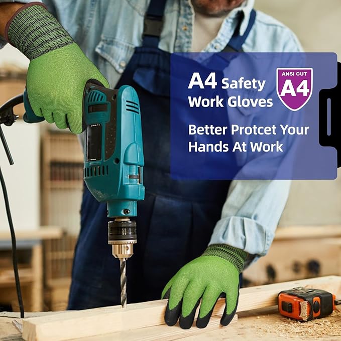 Schwer 6 Pairs A4 AIR-SKIN Cut Resistant Work Gloves AR5907 with Extreme Lightweight & Thin, Food Grade Gloves with Water-Based PU Coating, Grip Glove for Fishing, Gardening, Touchscreen, L