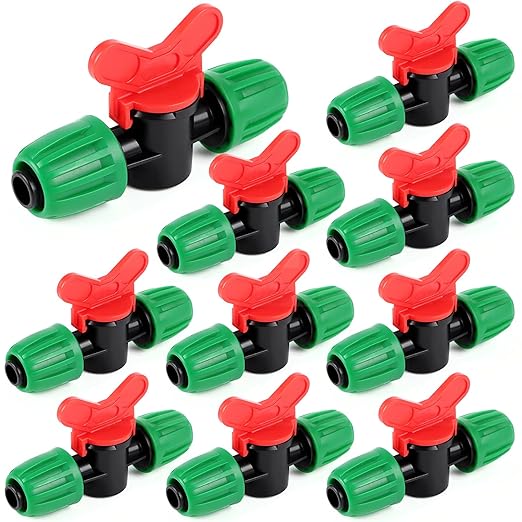 RedChili 10 Pcs 1/2 Inch Irrigation Tubing Shut Off Valve Fittings, (1/2" ID x0.6-0.65" OD) 16mm Drip Tubing Barbed Locked Nuts Connectors Anti-Drop 1/2" Inline Valve Parts for Irrigation System