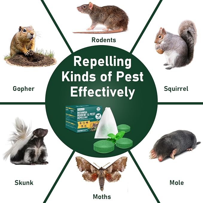 Natural Mice & Rat Deterrent‌ for Indoor/Outdoor Use - 14 Packs, Peppermint Oil Moth Balls for Rodents Repellent, Family & Pet-Safe, Long-Lasting Mouse Control for Squirrels, Skunks, Chipmunks‌