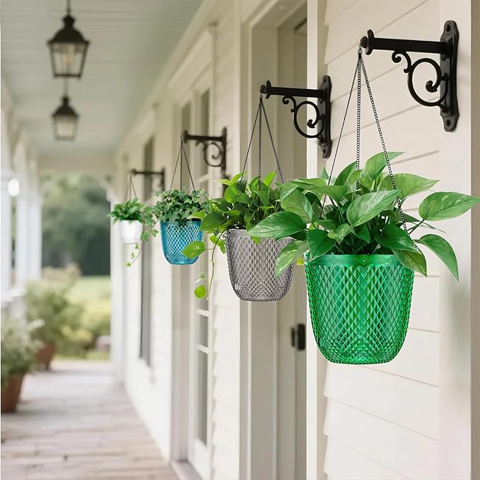 QCQHDU Self Watering Hanging Pots, 2 Pack 5.7 Inch Hanging Planters for Plants Indoor, Flower Pots with Drainage Holes and 3 Hooks Chains for Garden Home (Emerald)