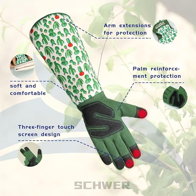 Schwer Gardening Gloves for Women, Rose Pruning Gloves with Reinforced Fingertips & Palm, Touchscreen, Breathable Long Garden Glove for Yard, Gardening Essentials & Supplies, Gifts for Gardener, XL