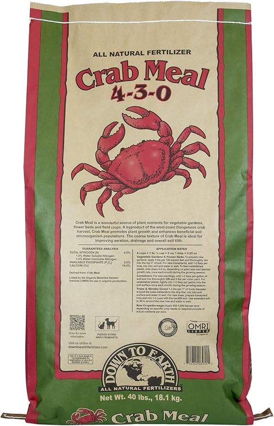 Down To Earth All Natural Fertilizers Organic Crab Meal - Plant Food for Vegetable Gardens and Flower Beds 4-3-0, 40 lb