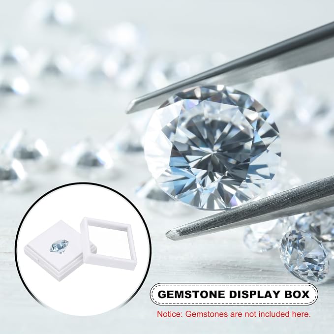 MECCANIXITY 6Pcs Gemstone Display Box, 2x2x0.8inch Acrylic Small Diamond Cases Square Jewelry Boxes Container with Sponge Cushions Clear Lids for Gems Coins Ring Crystal, White