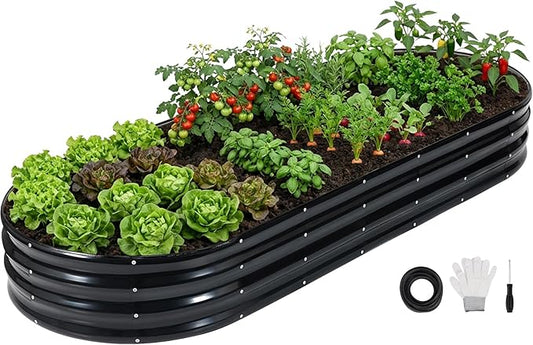 INNO STAGE Galvanized Raised Garden Bed, 8x3x1FT Oval Metal Raised Garden Beds for Vegetables, Rust-Resistant & Easy Assembly, Outdoor Planter Box for Gardening, Flowers, Herbs (Grey)