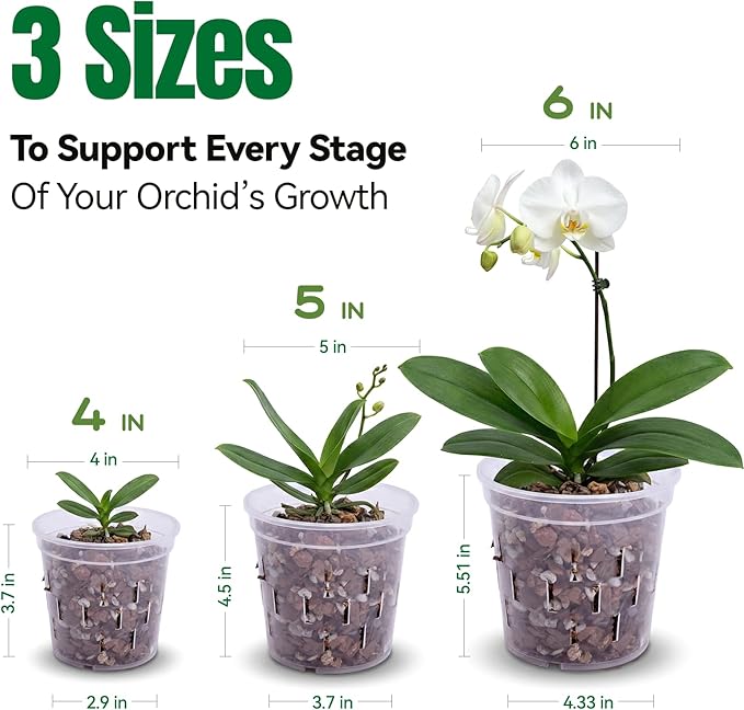 TRUEDAYS Orchid Pot 9 Pack – 3 Each of 4/5/6 Inch Clear Orchid Pots with Drainage Holes for Repotting – Ideal for Healthy Root Growth – Sturdy Plastic Plant Pot for Indoor & Outdoor Plants