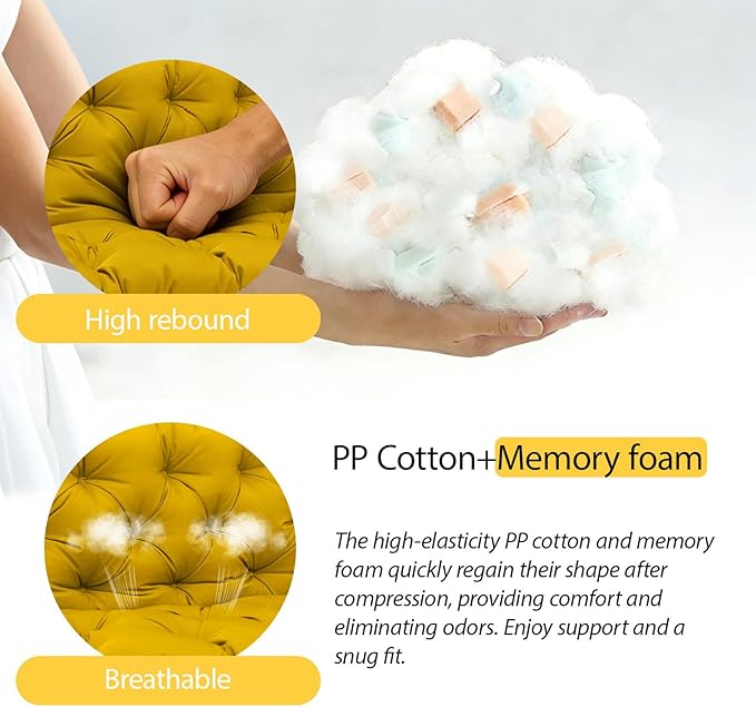 5" Thick Outdoor Porch Swing Cushions Waterproof Fade-Resistant 60x40 Inch 3 Seater with 8 Anti-Slip Ties, Durable Replacement Cushion for Patio Long Bench Garden Furniture