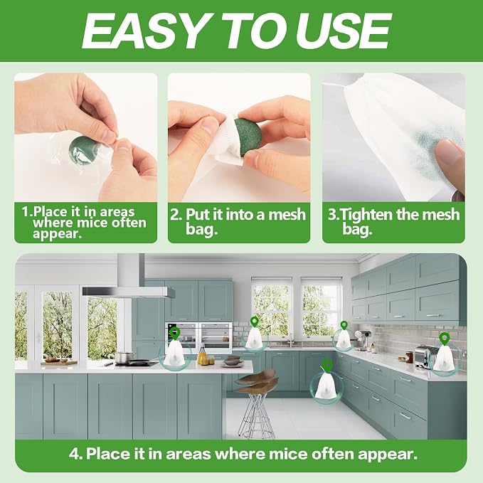 Mouse Repellent Tablets - 28 Pack Powerful Peppermint Oil Rodent Repellent | Suitable for Indoor & Outdoor Use, Cars, Home, Kitchen, Basement, Garage, Suitable for Family and Pets