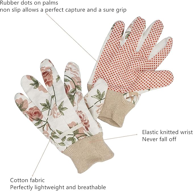 Yopay 6 Pairs Gardening Gloves for Women, Soft Jersey Garden Glove, Rubbuer Dots Cotton Working Gloves for Men, Planting, Seeding, Fishing, Restoration Work, 3 Colors