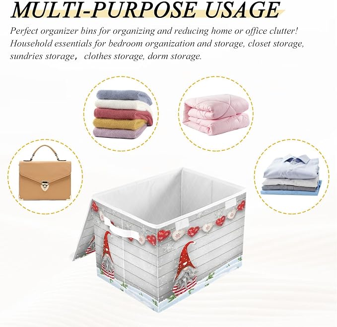 senya Christmas Baskets Collapsible Storage Bins with Lids, Christmas Gnome Storage Boxes Clothes Baskets for Organizing