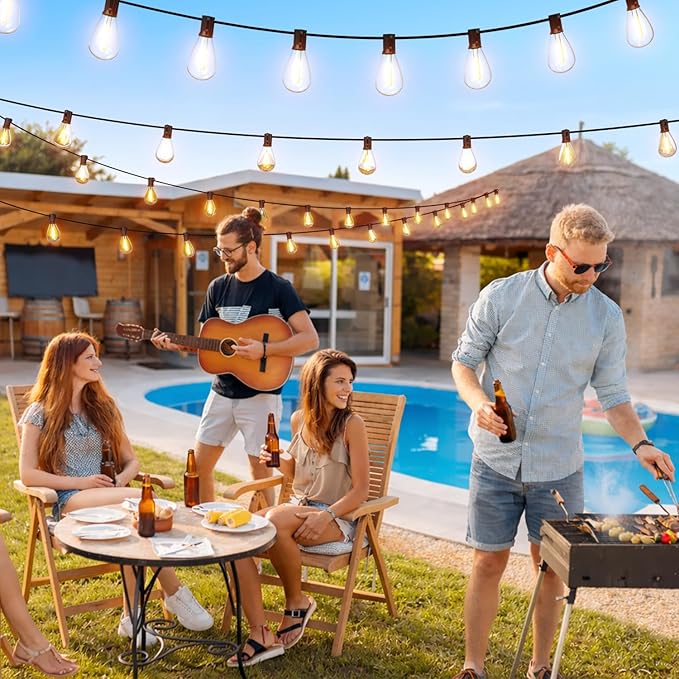 100FT LED Outdoor String Lights with Remote, One Continuous Strand Patio Lights with 35+1 Shatterproof S11 Bulbs, Dimmable 2200K Warm White, Timer & 3 Modes, Low Voltage for Backyard Garden