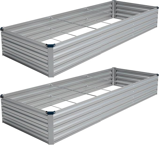 Vengarus 10x3x1FT (2 Pack) Galvanized Raised Garden Bed Kit, Outdoor Metal Planter Box for Vegetables, Rectangular Steel Container, Easy Assembly (Sliver)