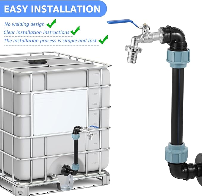 Zinc Alloy IBC Tote Tank Adapter Set, Versatile High Strength IBC Adapter Connection Kit with 3/4 Inch Standard Tap Interface, Garden Hose Faucet for 1000L Rainwater Tank Rain Barrel