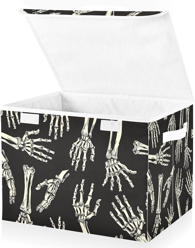Halloween Baskets Collapsible Storage Bins with Lids, Skeleton Hands Halloween Storage Boxes Clothes Baskets for Organizing