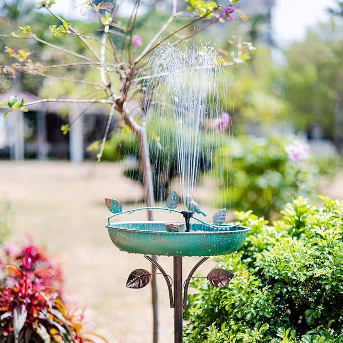 DREAMSOUL 5 Prongs Base Bird Bath with Metal Stake, Garden Bird Bath for Outdoors Tall Bird Bath Cast Iron Freestanding & Lightweight Bird Bath(37.4" H x 12.1" W)