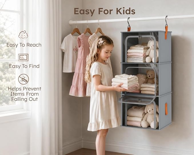 Homsorout 6-Tier Modular Hanging Closet Organizer Shelves, Grey