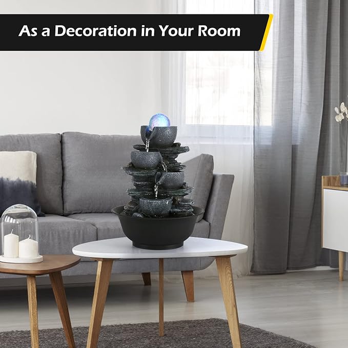 Dyna-Living Tabletop Water Fountain Indoor Waterfalls Fountains with Colored LED Light Decorative Tabletop Fountain with Automatic Pump, Desktop Indoor Water Fountains for Office Relaxing