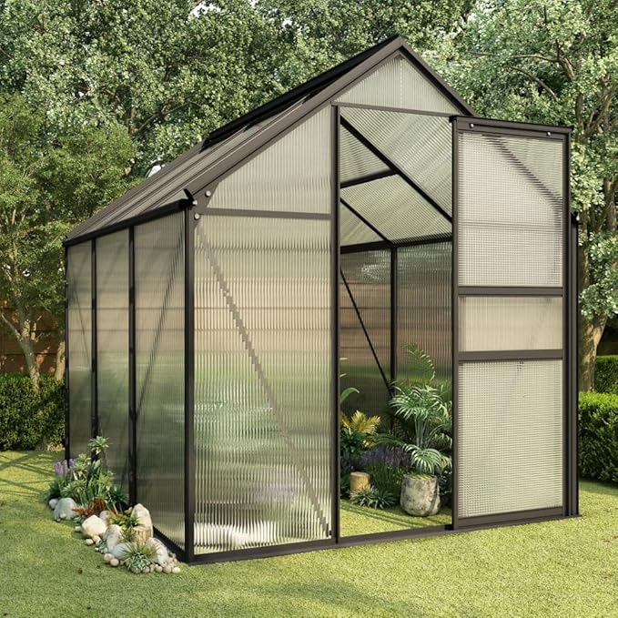 vidaXL Aluminium Greenhouse, 38.9 ft² Spacious Anthracite Design, Thermally Insulated, UV , with Effective Water Drainage System, Suitable for Hobby Gardening