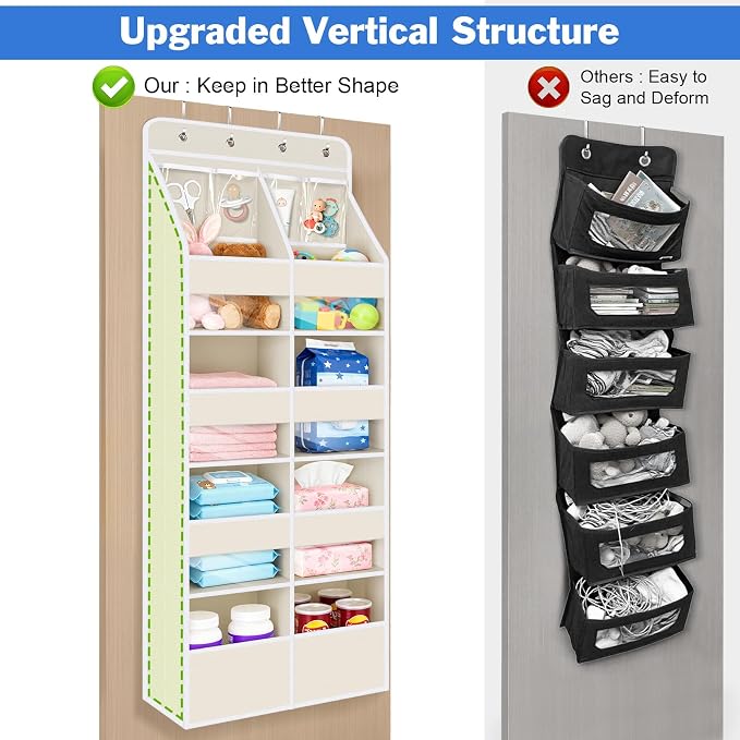 Univivi Upgraded Over the Door Organizer for Baby Nursery, Beige, 5-Shelf