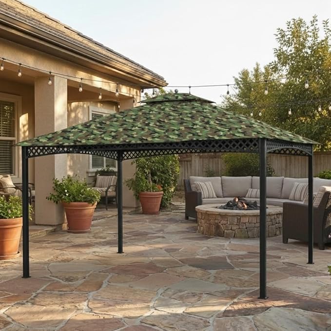 Garden Winds Durable 350 Replacement Canopy Top Compatible with Windsor Dome 10’ x 12’ Gazebo Models L-GZ717PST-C, A111001701 - Camo Green
