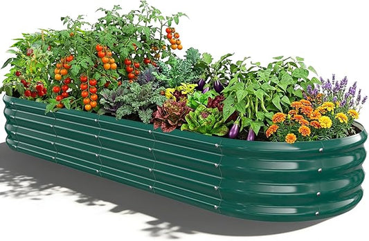 Oval Raised Garden Bed, 6 x 2 x 1FT, Galvanized Steel Planter Box with Wave-Shaped Metal Panels Painted for Outdoor Flower,Tree,Herb & Vegetable Garden (Green, 72X24X12 inches)